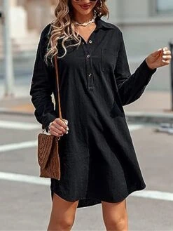 Women's Shirt Dress Casual Dress Mini Dress Outdoor Daily Cotton Linen Basic Classic Shirt Collar Button Pocket Long Sleeve Summer Spring Fall 2023 Loose Fit Black White Pink Pure Color S M L XL 2XL -Casual Print Dress Sales cnlgev1691465497865