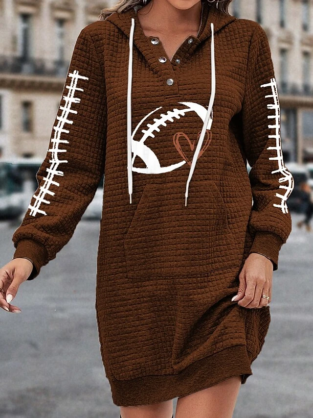 Women's Casual Dress Hoodie Dress Winter Dress Geometric Football Button Pocket Hooded Mini Dress Fashion Streetwear Outdoor Daily Long Sleeve Loose Fit Black Pink Red Fall Winter S M L XL XXL 4 Women's Casual Dress Hoodie Dress Winter Dress Geometric Football Button Pocket Hooded Mini Dress Fashion Streetwear Outdoor Daily Long Sleeve Loose Fit Black Pink Red Fall Winter S M L XL XXL - Image 4