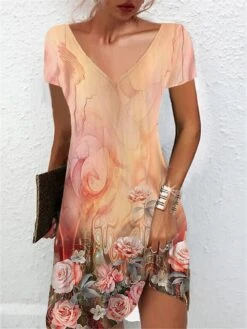 Women's Casual Dress Summer Dress Print Dress Floral Ombre Print V Neck Mini Dress Active Fashion Outdoor Daily Short Sleeve Regular Fit White Pink Blue Summer Spring S M L XL XXL -Casual Print Dress Sales covlml1684141773264