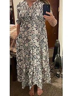 Women's Casual Dress Midi Dress Black Short Sleeve Floral Print Spring Summer V Neck Basic 2023 S M L XL XXL 3XL -Casual Print Dress Sales cpjfqh1684393419533