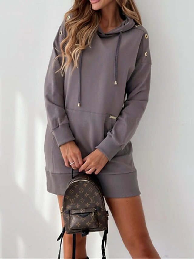 Women's Casual Dress Hoodie Dress Mini Dress Active Daily Outdoor Holiday Vacation Hoodie Pocket Solid Color Loose Fit ArmyGreen Black Blue S M L XL XXL 18 Women's Casual Dress Hoodie Dress Mini Dress Active Daily Outdoor Holiday Vacation Hoodie Pocket Solid Color Loose Fit ArmyGreen Black Blue S M L XL XXL - Image 18