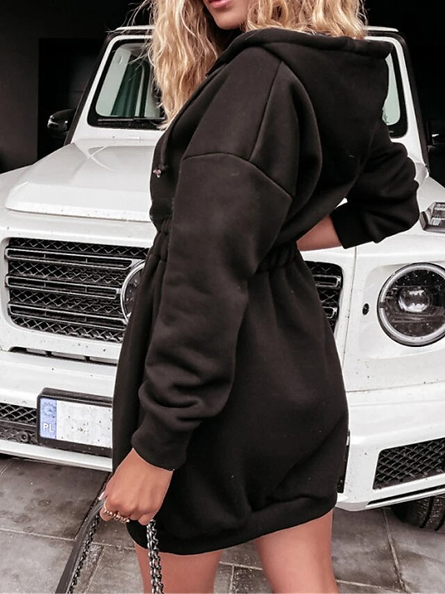 Women's Casual Dress Hoodie Dress Mini Dress Active Fashion Outdoor Going Out Weekend Hoodie Zipper Pocket Solid Color Loose Fit Black White Fuchsia S M L XL XXL 2 Women's Casual Dress Hoodie Dress Mini Dress Active Fashion Outdoor Going Out Weekend Hoodie Zipper Pocket Solid Color Loose Fit Black White Fuchsia S M L XL XXL - Image 2