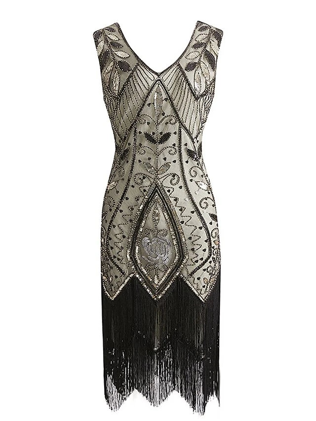 Women's Retro 1920s Fringe Dress Midi Dress Party Halloween Sequins Tassel Fringe Leaf V Neck Sleeveless Regular Fit Spring Fall 2023 Black Wine S M L XL 5 Women's Retro 1920s Fringe Dress Midi Dress Party Halloween Sequins Tassel Fringe Leaf V Neck Sleeveless Regular Fit Spring Fall 2023 Black Wine S M L XL - Image 5
