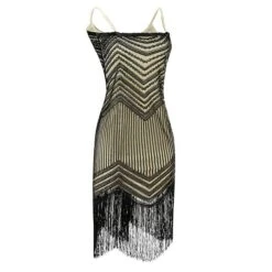 Women's Retro 1920s Fringe Dress Midi Dress Party Halloween Sequins Tassel Fringe Geometric Spaghetti Strap Sleeveless Regular Fit Spring Fall 2023 Silver Black S M L XL -Casual Print Dress Sales cpvkyq1692615919994