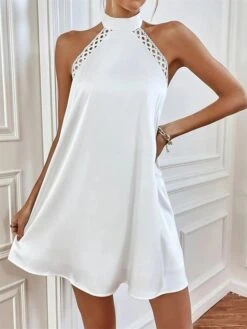 Women's Casual Dress White Dress Summer Dress Mini Dress Lace Backless Street Daily Holiday Fashion Streetwear Halter Sleeveless 2023 Regular Fit White Color S M L XL XXL Size