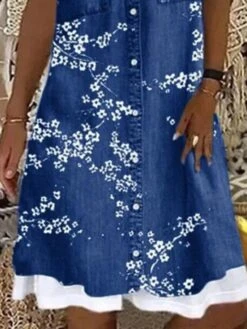 Women's Denim Dress Casual Dress Mini Dress Blue Dusty Blue Light Blue Sleeveless Floral Patchwork Summer Spring U Neck Fashion Vacation Loose Fit 2023 S M L XL XXL 3XL 4XL 5XL -Casual Print Dress Sales cqnioc1671531743871