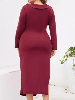 Women‘s Plus Size Curve Party Dress Cocktail Dress Bodycon Midi Dress Black Wine Purple Long Sleeve Pure Color Ruched Spring Fall Winter V Neck Fashion Winter Dress Birthday Wedding Guest 2023 -Casual Print Dress Sales cqtmti1691464078975
