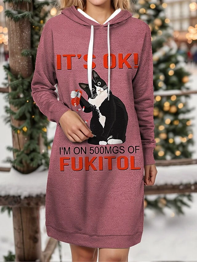 Women's Hoodie Dress Casual Dress Mini Dress Warm Fashion Outdoor Holiday Vacation Hoodie Print Animal Loose Fit White Blue Fuchsia S M L XL XXL 2 Women's Hoodie Dress Casual Dress Mini Dress Warm Fashion Outdoor Holiday Vacation Hoodie Print Animal Loose Fit White Blue Fuchsia S M L XL XXL - Image 2