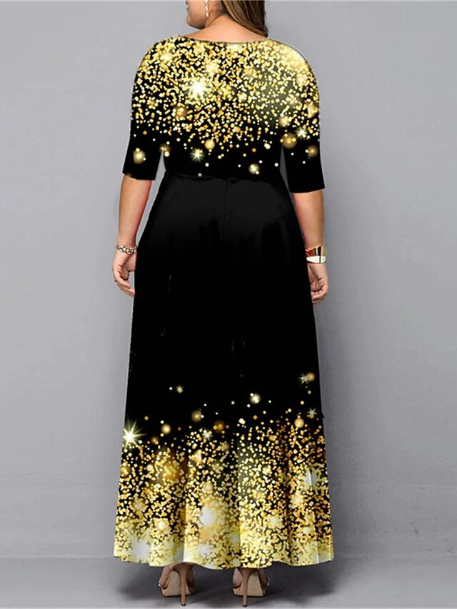 Women‘s Christmas Plus Size Curve Work Dress Semi Formal Dress A Line Dress Fashion Long Dress Maxi Dress Cut Out Print Crew Neck 3/4 Length Sleeve Polka Dot Print Loose Fit Black Red Spring Fall 3 Women‘s Christmas Plus Size Curve Work Dress Semi Formal Dress A Line Dress Fashion Long Dress Maxi Dress Cut Out Print Crew Neck 3/4 Length Sleeve Polka Dot Print Loose Fit Black Red Spring Fall - Image 3