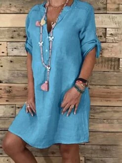 Women's Shirt Dress Casual Dress Midi Dress Outdoor Daily Polyester Basic Casual Shirt Collar Button Long Sleeve Summer Spring Fall 2023 Loose Fit White Yellow Sky Blue Pure Color S M L XL 2XL -Casual Print Dress Sales cryycx1672908898591