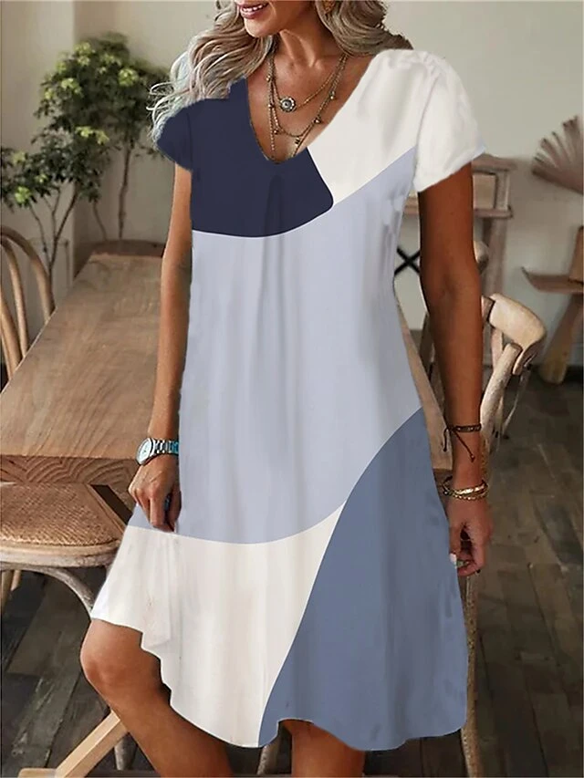 Women's Casual Dress Summer Dress Print Dress Geometric Color Block Print V Neck Mini Dress Active Fashion Outdoor Daily Short Sleeve Regular Fit Black Wine Navy Blue Summer Spring S M L XL XXL 4 Women's Casual Dress Summer Dress Print Dress Geometric Color Block Print V Neck Mini Dress Active Fashion Outdoor Daily Short Sleeve Regular Fit Black Wine Navy Blue Summer Spring S M L XL XXL - Image 4