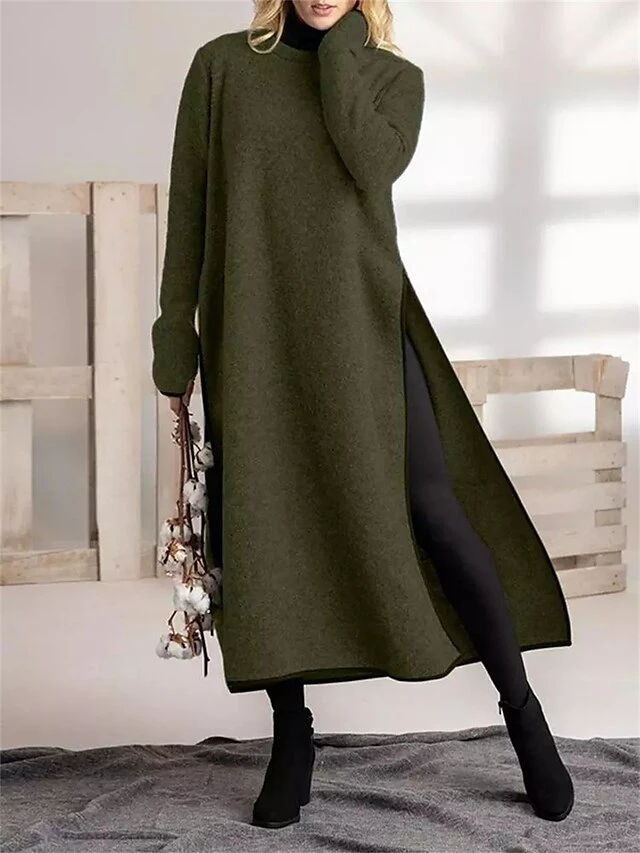 Women's Casual Dress Sweatshirt Dress Midi Dress Active Fashion Outdoor Going Out Weekend Crew Neck Pure Color Regular Fit ArmyGreen Black Dark Gray S M L XL XXL 4 Women's Casual Dress Sweatshirt Dress Midi Dress Active Fashion Outdoor Going Out Weekend Crew Neck Pure Color Regular Fit ArmyGreen Black Dark Gray S M L XL XXL - Image 4