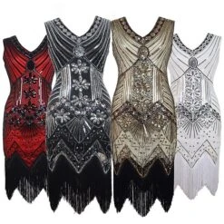 Women's Retro 1920s Fringe Dress Midi Dress Party Halloween Sequins Tassel Fringe Floral V Neck Sleeveless Regular Fit Spring Fall 2023 Black White S M L XL
