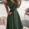 Women's Casual Dress Swing Dress Emerald Green Dress Maxi Long Dress Black Sky Blue Purple Sleeveless Pure Color Lace Up Summer Spring V Neck Stylish 2023 S M L XL XXL