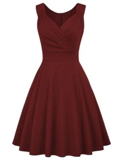 Women‘s Christmas Party Dress Swing Dress Green Dress Midi Dress Black White Wine Sleeveless Pure Color Ruched Summer Spring Fall V Neck Party Party Wedding Guest 2022 S M L XL XXL -Casual Print Dress Sales cuamkp1635432107339