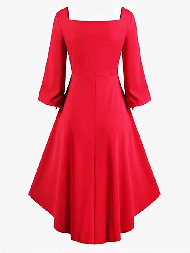 Women‘s Christmas Retro Elegant Vintage Dress Midi Dress Party Patchwork Button Plain Square Neck Long Sleeve Regular Fit Fall Winter 2023 Red S M L XL 5 Women‘s Christmas Retro Elegant Vintage Dress Midi Dress Party Patchwork Button Plain Square Neck Long Sleeve Regular Fit Fall Winter 2023 Red S M L XL - Image 5