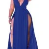 Women‘s Plus Size Curve Holiday Dress Solid Color V Neck Ruched Sleeveless Spring Summer Prom Dress Maxi Long Dress Daily Holiday Dress Split