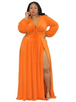 Women‘s Plus Size Curve Easter Dress V Neck Vacation Dress Solid Color Long Sleeve Winter Fall Stylish Casual Maxi Dress Holiday Date Dress Black Dress -Casual Print Dress Sales cvmuzu1639623163230