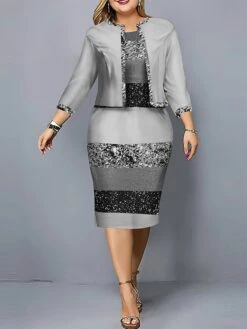 Women's Plus Size Curve Casual Dress Dress Set Two Piece Dress Gradient Stripe Midi Dress Long Sleeve Print Crew Neck Fashion Outdoor Pink Blue Fall Winter L XL XXL 3XL 4XL -Casual Print Dress Sales cvnuop1695362842766