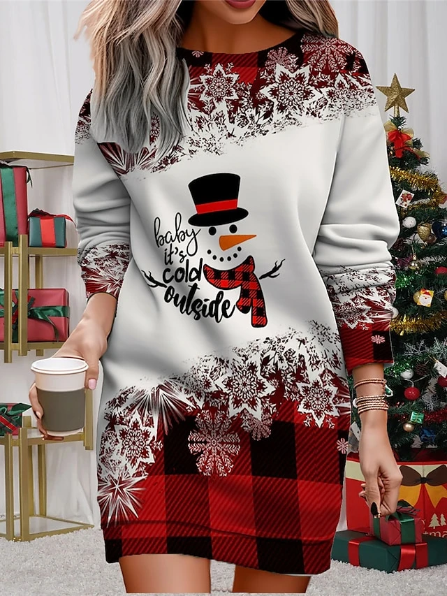 Women's Christmas Casual Dress Sweatshirt Dress Mini Dress Warm Fashion Outdoor Vacation Crew Neck Print Santa Claus Snowman Loose Fit Black White Wine S M L XL XXL 1 Women's Christmas Casual Dress Sweatshirt Dress Mini Dress Warm Fashion Outdoor Vacation Crew Neck Print Santa Claus Snowman Loose Fit Black White Wine S M L XL XXL