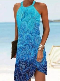 Women's Casual Dress Summer Dress Slip Dress Feather Print Halter Mini Dress Active Fashion Outdoor Daily Sleeveless Regular Fit Yellow Blue Green Summer Spring S M L XL XXL -Casual Print Dress Sales cxejdm1687337226167