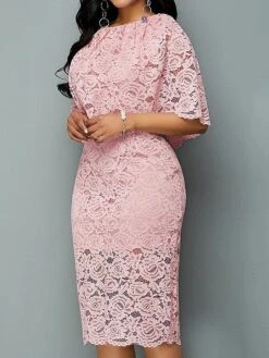 Women‘s Plus Size Curve Flattering Dresses Apple Shaped Dress Wedding Guest Sheath Dress Solid Color Crew Neck Lace Half Sleeve Fall Spring Elegant Knee Length Dress Daily Vacation Dress 6 Women‘s Plus Size Curve Flattering Dresses Apple Shaped Dress Wedding Guest Sheath Dress Solid Color Crew Neck Lace Half Sleeve Fall Spring Elegant Knee Length Dress Daily Vacation Dress -Casual Print Dress Sales cxfnkq1661325321541