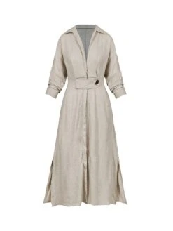 Women's Shirt Dress Casual Dress Sheath Dress Maxi Long Dress Outdoor Office Daily Polyester Fashion Modern Shirt Collar Button Long Sleeve Summer Spring Fall 2023 Loose Fit White Pink Blue Plain S M -Casual Print Dress Sales cysres1684320402756