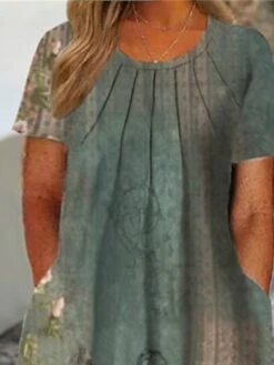 Women‘s Plus Size Curve Casual Dress A Line Dress Floral Midi Dress Short Sleeve Ruched Pocket Crew Neck Fashion Daily White Green Summer Spring L XL XXL 3XL -Casual Print Dress Sales czekem1681379117228