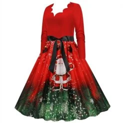 Women's Christmas Party Dress Swing DressKnee Length Dress Green Wine Dark Green Red Black Long Sleeve Santa Claus Elk Snowman Print Fall Winter V Neck Vintage Party Elegant Party 2022 S M L XL XXL -Casual Print Dress Sales czsghd1665475513665