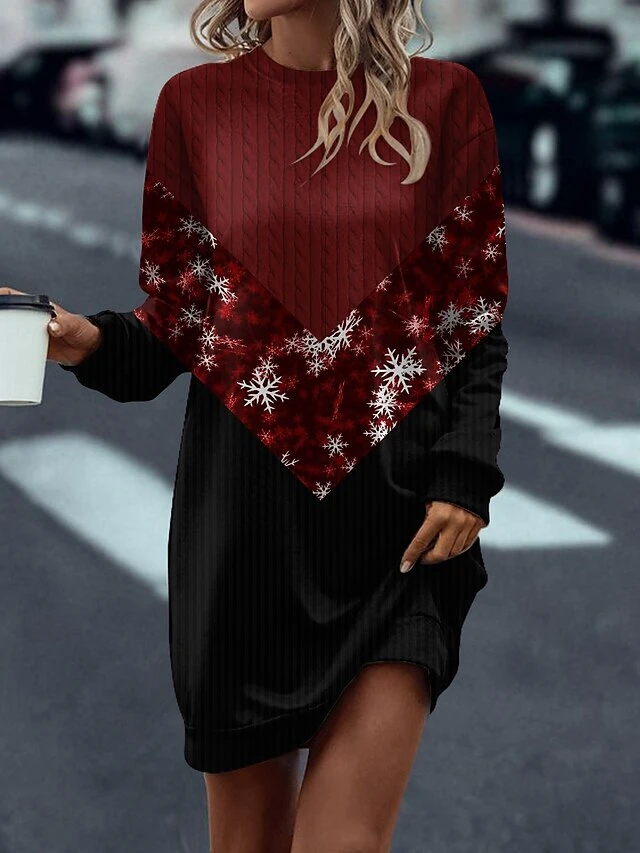 Women's Casual Dress Sweatshirt Dress Mini Dress Warm Fashion Outdoor Christmas Vacation Crew Neck Print Santa Claus Snowflake Loose Fit Black Red S M L XL XXL 2 Women's Casual Dress Sweatshirt Dress Mini Dress Warm Fashion Outdoor Christmas Vacation Crew Neck Print Santa Claus Snowflake Loose Fit Black Red S M L XL XXL - Image 2