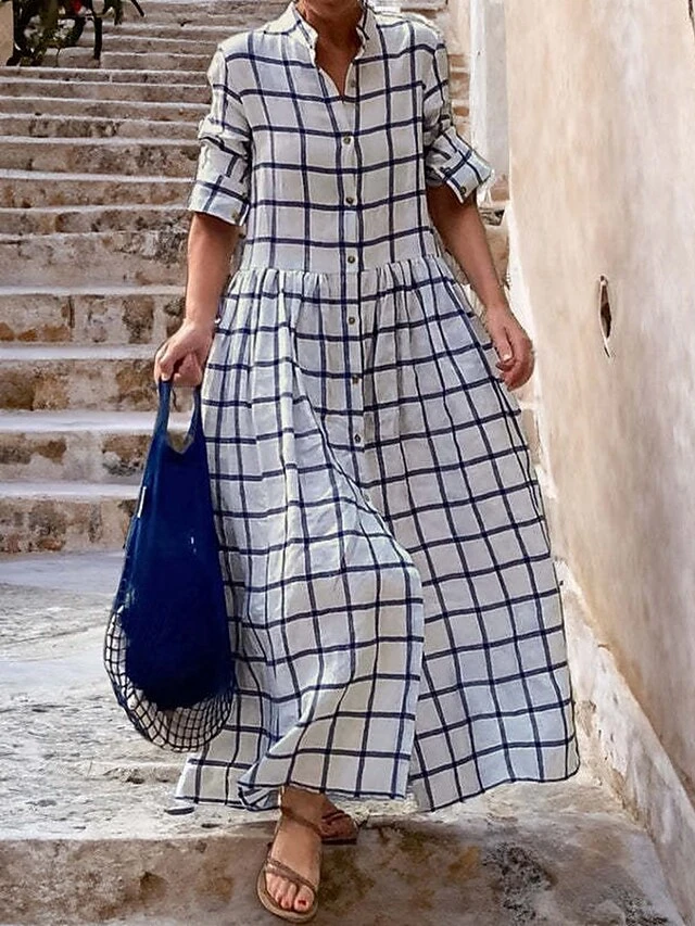 Women's Shirt Dress Casual Dress Swing Dress Maxi Long Dress Outdoor Daily Date Polyester Fashion Modern Shirt Collar Button Print Long Sleeve Fall Winter 2023 Loose Fit Black Blue Khaki Plaid S M L 1 Women's Shirt Dress Casual Dress Swing Dress Maxi Long Dress Outdoor Daily Date Polyester Fashion Modern Shirt Collar Button Print Long Sleeve Fall Winter 2023 Loose Fit Black Blue Khaki Plaid S M L