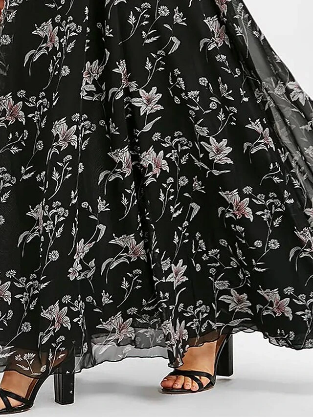 Women‘s Plus Size Curve Casual Dress Chiffon Dress Swing Dress Floral Long Dress Maxi Dress Short Sleeve Backless Print Strap Fashion Daily Black Summer Spring L XL XXL 3XL 4XL 2 Women‘s Plus Size Curve Casual Dress Chiffon Dress Swing Dress Floral Long Dress Maxi Dress Short Sleeve Backless Print Strap Fashion Daily Black Summer Spring L XL XXL 3XL 4XL - Image 2
