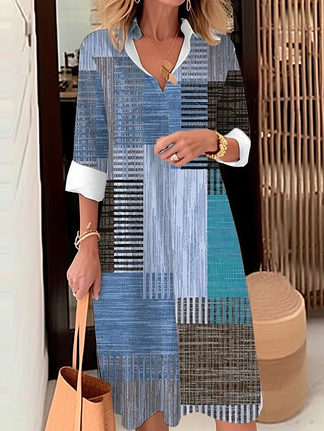 Women's Shirt Dress Casual Dress Midi Dress Outdoor Office Daily Polyester Fashion Modern Shirt Collar Button Pocket Long Sleeve Fall Winter 2023 Loose Fit Yellow Blue Purple Plaid Striped S M L XL 4 Women's Shirt Dress Casual Dress Midi Dress Outdoor Office Daily Polyester Fashion Modern Shirt Collar Button Pocket Long Sleeve Fall Winter 2023 Loose Fit Yellow Blue Purple Plaid Striped S M L XL - Image 4