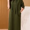 Women's Casual Dress Hoodie Dress Midi Dress Active Daily Outdoor Going Out Weekend Hoodie Pocket Solid Color Loose Fit Black Pink Green M L XL XXL 3XL
