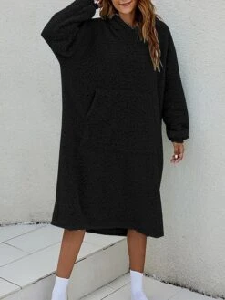 Women's Casual Dress Hoodie Dress Midi Dress Active Fashion Outdoor Home Holiday V Neck Pocket Solid Color Loose Fit Pink Burgundy Royal Blue M -Casual Print Dress Sales dbuucq1692588264626