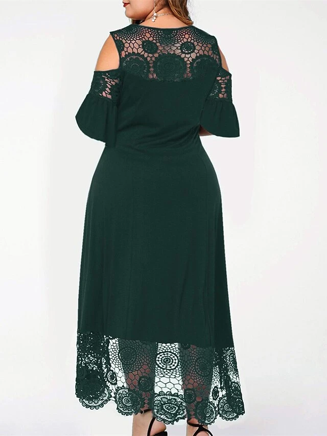 Women‘s Plus Size Curve Casual Dress A Line Dress Gradient Long Dress Maxi Dress Short Sleeve Patchwork Hollow Out Crew Neck Fashion Outdoor Black Light Green Summer Spring XL XXL 3XL 4XL 5XL 3 Women‘s Plus Size Curve Casual Dress A Line Dress Gradient Long Dress Maxi Dress Short Sleeve Patchwork Hollow Out Crew Neck Fashion Outdoor Black Light Green Summer Spring XL XXL 3XL 4XL 5XL - Image 3