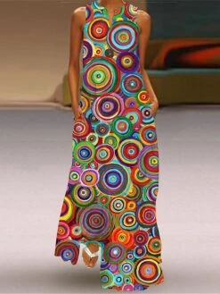 Women's Long Sweater Dress Maxi Sweater Dress Casual Sweater Dress A Line Sweater Dress Print Sweater Dress Geometric Multicolor Fashion Romantic Going Out Weekend Pocket Print Sleeveless V Neck