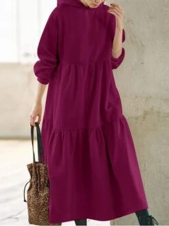 Women's Casual Dress Hoodie Dress Long Dress Maxi Dress Daily Casual Outdoor Vacation Going Out Hoodie Pure Color Regular Fit Black Fuchsia Apricot S M L XL XXL -Casual Print Dress Sales ddbzzi1695027786466