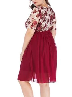 Women‘s Plus Size Curve Party Dress Cocktail Dress Wedding Guest Dress Midi Dress Black Wine Short Sleeve Floral Lace Up Summer Spring Fall V Neck Fashion Birthday Wedding Guest Vacation 2023 -Casual Print Dress Sales ddekcy1691399400171