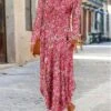 Women's Casual Dress Print Dress Spring Dress Floral Ditsy Floral Pocket Split Crew Neck Long Dress Maxi Dress Fashion Streetwear Outdoor Daily Long Sleeve Regular Fit White Light Green Pink Summer