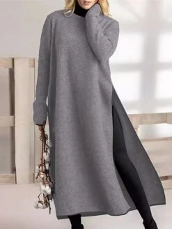 Women's Casual Dress Sweater Dress Sweatshirt Dress Midi Dress Black Army Green Gray Long Sleeve Pure Color Split Fall Winter Autumn Crew Neck Casual Winter Dress Vacation Fall Dress 2023 S M L XL