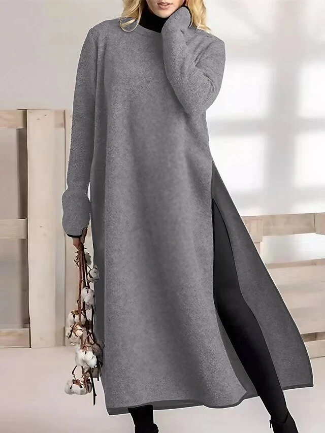 Women's Casual Dress Sweater Dress Sweatshirt Dress Midi Dress Black Army Green Gray Long Sleeve Pure Color Split Fall Winter Autumn Crew Neck Casual Winter Dress Vacation Fall Dress 2023 S M L XL 1 Women's Casual Dress Sweater Dress Sweatshirt Dress Midi Dress Black Army Green Gray Long Sleeve Pure Color Split Fall Winter Autumn Crew Neck Casual Winter Dress Vacation Fall Dress 2023 S M L XL