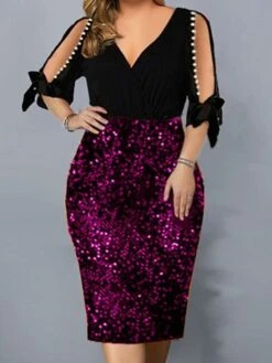 Women‘s Plus Size Curve Party Dress Solid Color V Neck Sequins Half Sleeve Spring Fall Stylish Sequins Prom Dress Midi Dress Party Club Dress Sheath Dress Sequin Dress 10 Women‘s Plus Size Curve Party Dress Solid Color V Neck Sequins Half Sleeve Spring Fall Stylish Sequins Prom Dress Midi Dress Party Club Dress Sheath Dress Sequin Dress -Casual Print Dress Sales ddxsah1656496081733