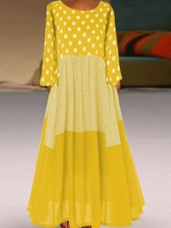 Women‘s Plus Size Curve Holiday Dress Polka Dot Crew Neck Print Long Sleeve Fall Spring Casual Maxi Long Dress Daily Weekend Dress Cotton