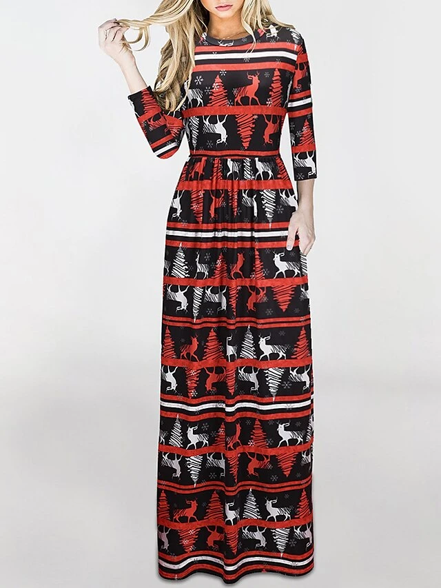 Women‘s Christmas Holiday Casual Vintage Dress Long Dress Maxi Dress Party Ruched Patchwork Santa Claus Crew Neck Long Sleeve Regular Fit Fall Winter 2023 Black White S M L XL 3 Women‘s Christmas Holiday Casual Vintage Dress Long Dress Maxi Dress Party Ruched Patchwork Santa Claus Crew Neck Long Sleeve Regular Fit Fall Winter 2023 Black White S M L XL - Image 3