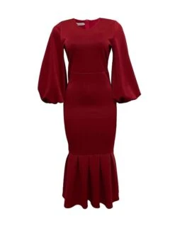 Women‘s Plus Size Curve Party Dress Solid Color V Neck Ruched Puff Sleeve Long Sleeve Winter Fall Casual Maxi Long Dress Party Vacation Dress Sheath Dress Black Dress -Casual Print Dress Sales devyal1649744191202