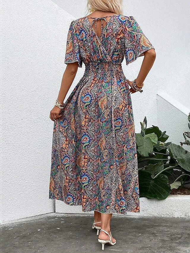 Women's Casual Dress Summer Dress Floral Print V Neck Long Dress Maxi Dress Basic Daily Short Sleeve Loose Fit Blue Summer Spring S M L XL XXL 2 Women's Casual Dress Summer Dress Floral Print V Neck Long Dress Maxi Dress Basic Daily Short Sleeve Loose Fit Blue Summer Spring S M L XL XXL - Image 2