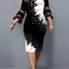 Women‘s Plus Size Curve Work Dress Sheath Dress Floral Midi Dress 3/4 Length Sleeve Mesh Print Crew Neck Elegant Outdoor White Yellow Spring Summer L XL XXL 3XL 4XL