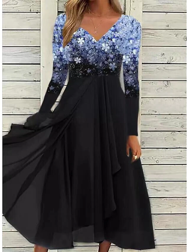 Women's T Shirt Dress Tee Dress Swing Dress Midi Dress Long Dress Maxi Dress Black Blue Purple Long Sleeve Floral Patchwork Spring Fall Autumn V Neck Stylish Winter Dress Fall Dress 2023 S M L XL XXL 2 Women's T Shirt Dress Tee Dress Swing Dress Midi Dress Long Dress Maxi Dress Black Blue Purple Long Sleeve Floral Patchwork Spring Fall Autumn V Neck Stylish Winter Dress Fall Dress 2023 S M L XL XXL - Image 2