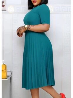 Women‘s Plus Size Curve Party Dress Solid Color Crew Neck Ruched Short Sleeve Spring Fall Work Formal Prom Dress Knee Length Dress Party Work Dress Loose Fit -Casual Print Dress Sales dgsqqv1616997020441